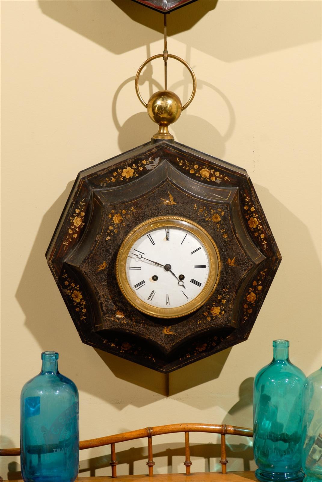 Two  19th Century Directoire Style Painted Tole Clocks, Circa 1820 For Sale 2