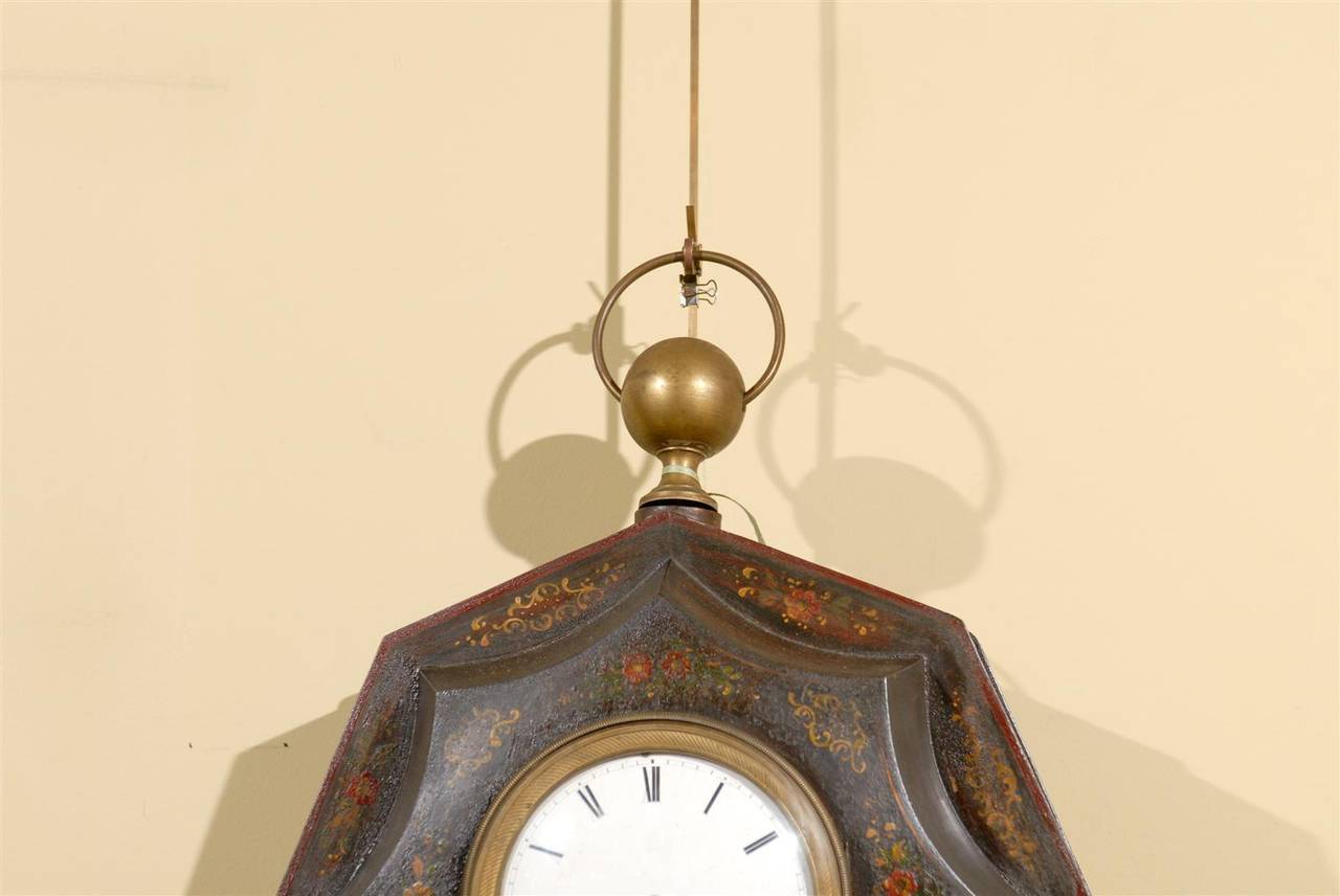 Two  19th Century Directoire Style Painted Tole Clocks, Circa 1820 In Good Condition For Sale In Atlanta, GA