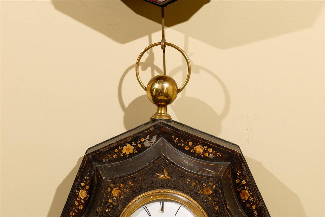 Metal Two  19th Century Directoire Style Painted Tole Clocks, Circa 1820 For Sale