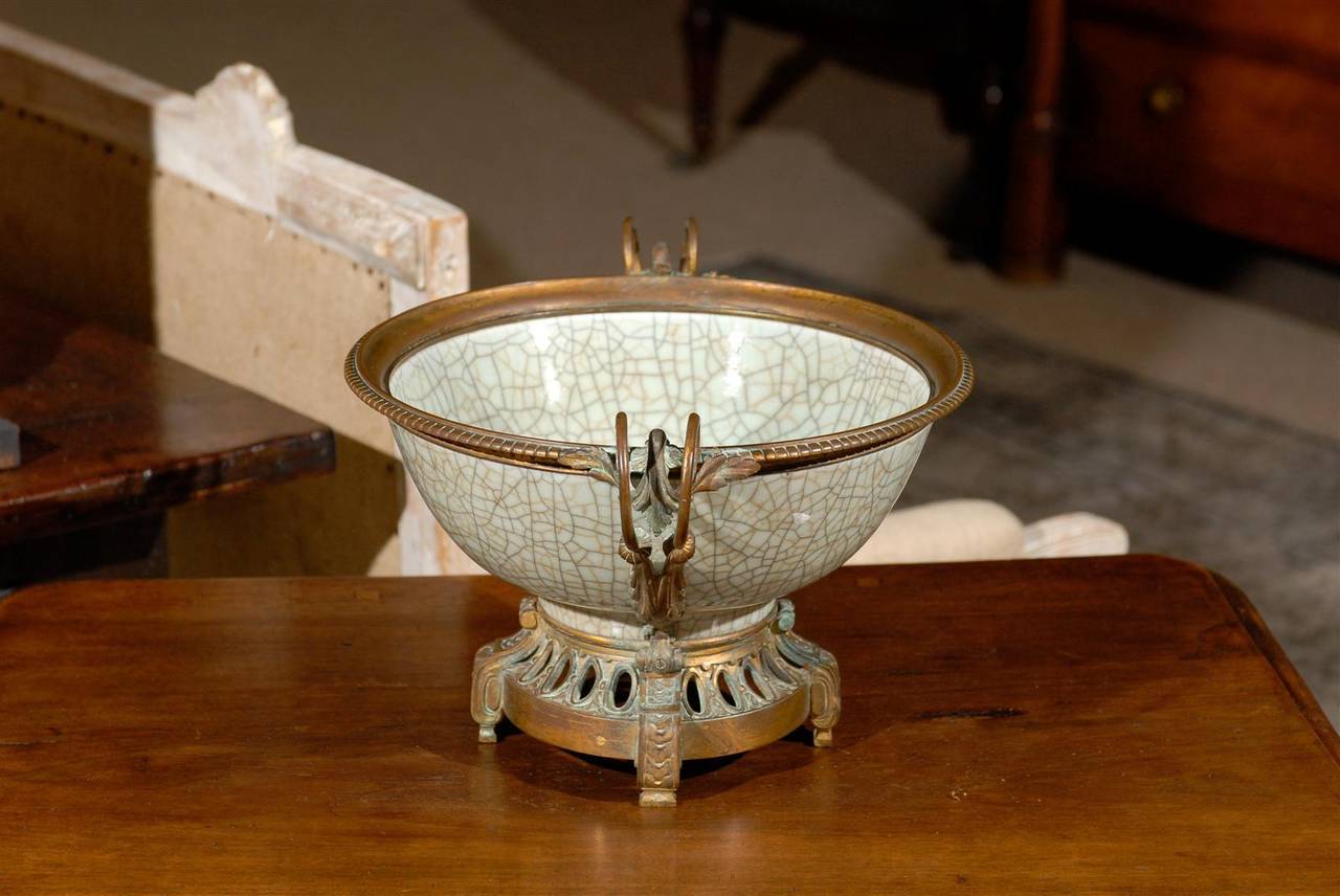 19th Century Chinese Crackleware Bowl with Bronze Fittings, Circa 1875 For Sale 1