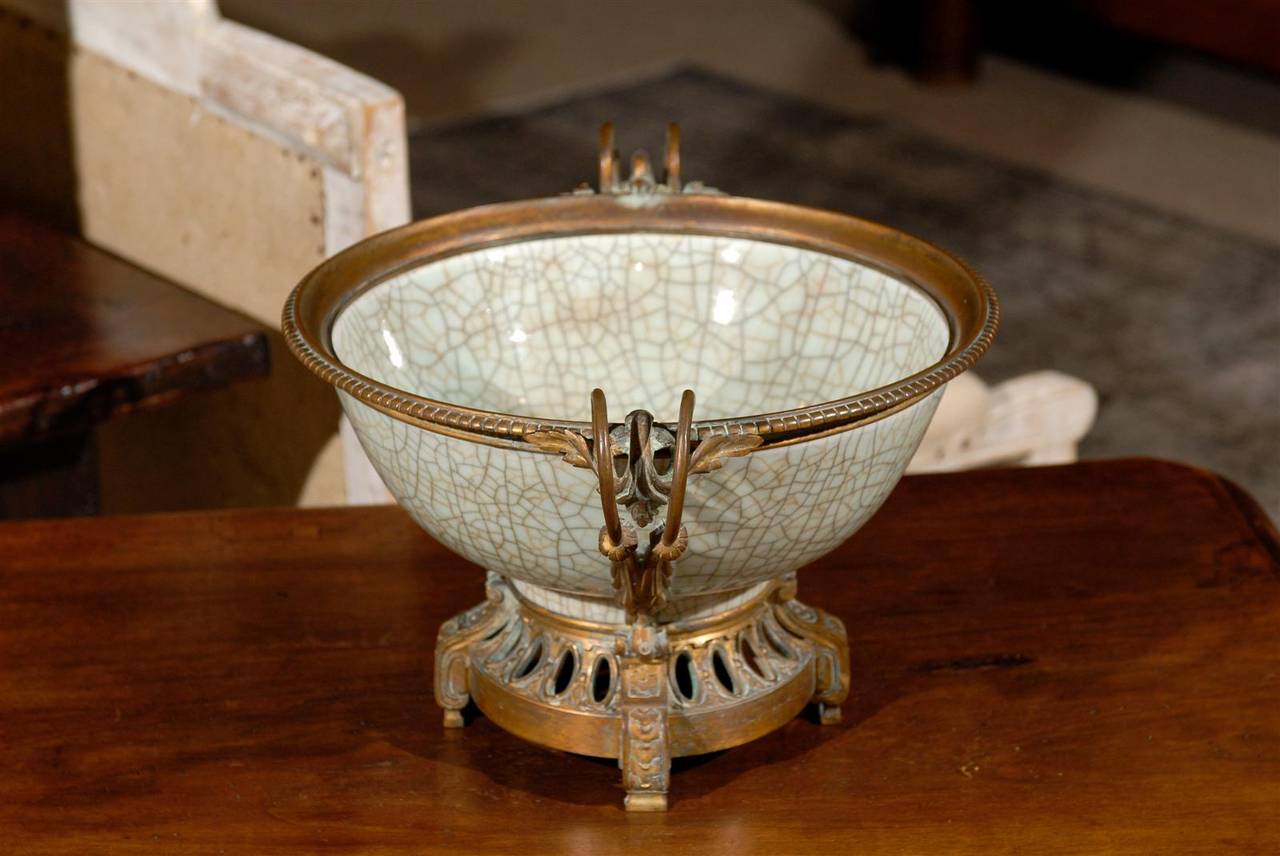 Late 19th Century 19th Century Chinese Crackleware Bowl with Bronze Fittings, Circa 1875 For Sale