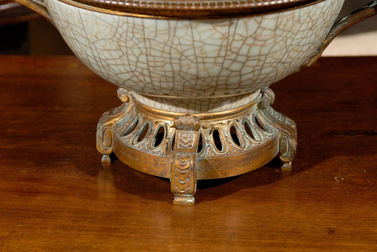 19th Century Chinese Crackleware Bowl with Bronze Fittings, Circa 1875 In Good Condition For Sale In Atlanta, GA