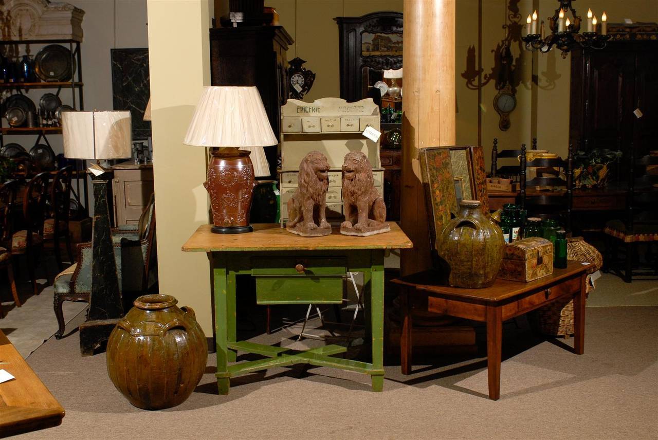 French Pair of Early 20th Century Old Stone Lions from France, Circa 1910 For Sale