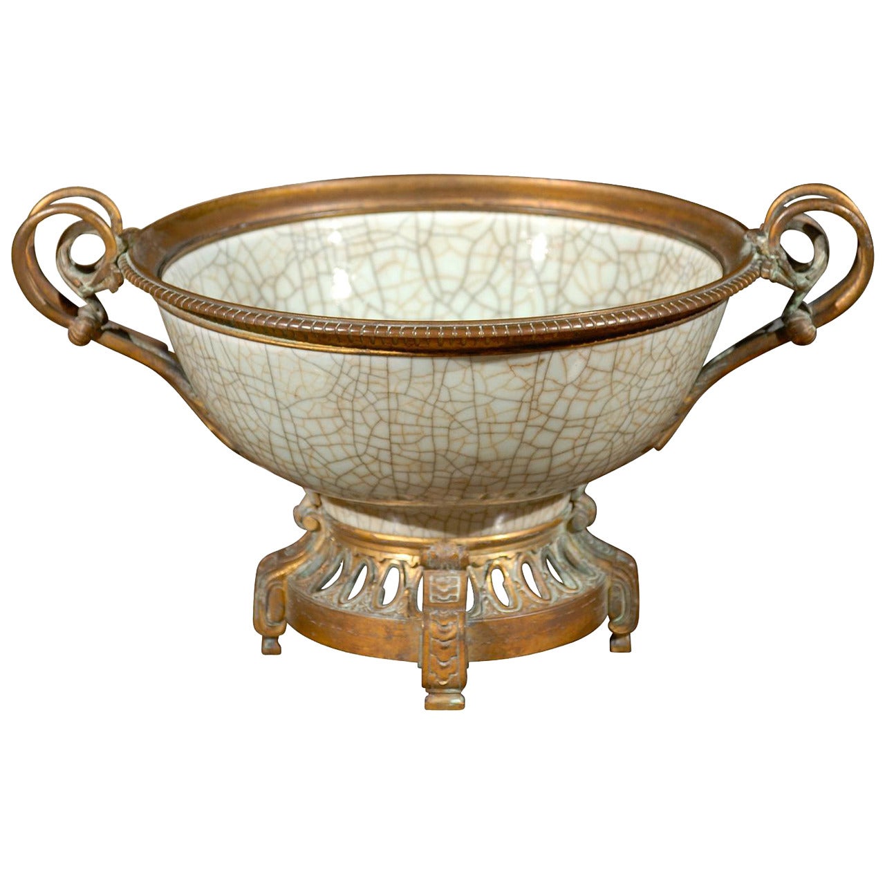 19th Century Chinese Crackleware Bowl with Bronze Fittings, Circa 1875 For Sale