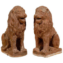 Pair of Early 20th Century Old Stone Lions from France, Circa 1910