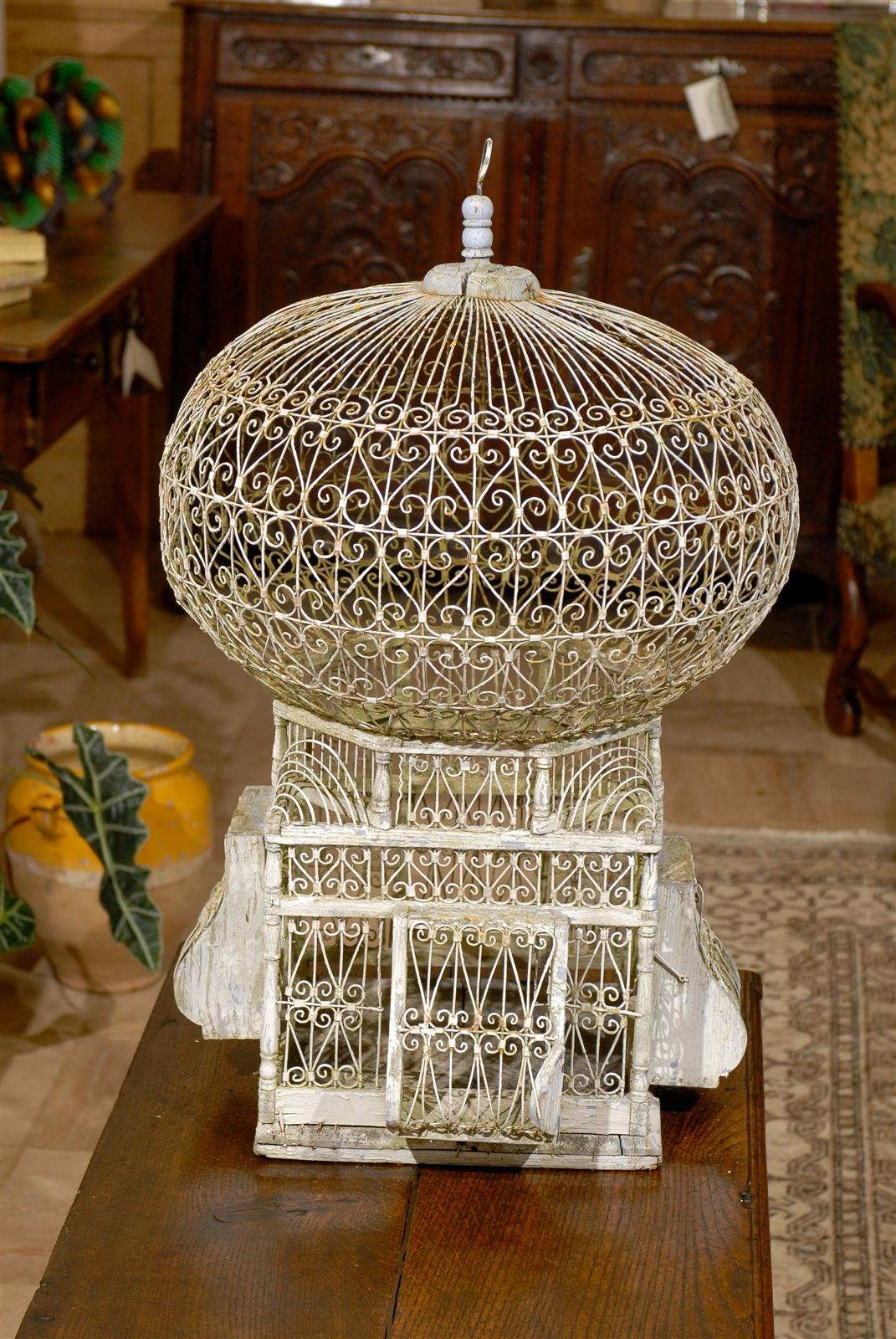   Vintage White French Birdcage, Circa 1910 For Sale 1