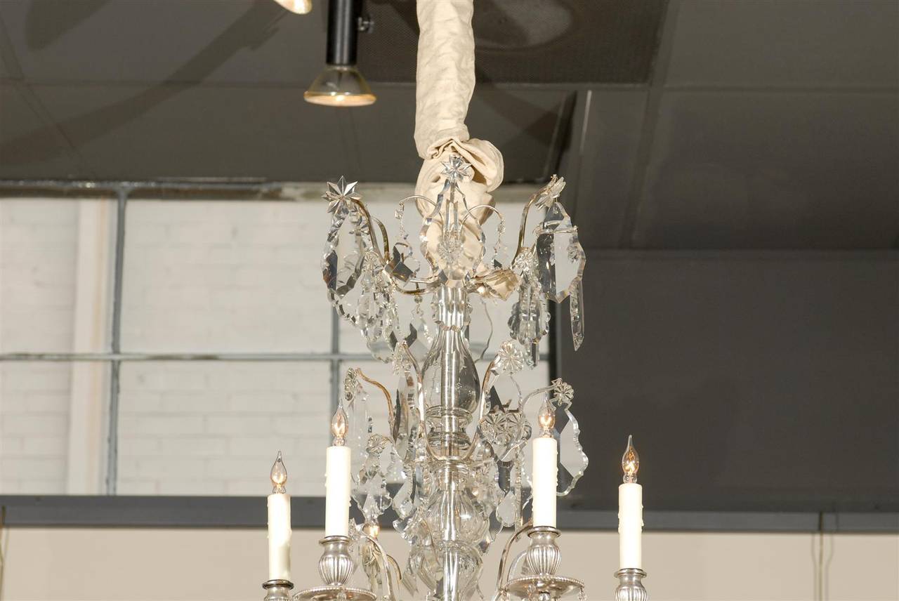 Vintage Silvered Bronze and Crystal Chandelier from France, circa 1900 In Good Condition For Sale In Atlanta, GA