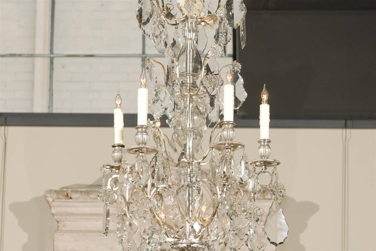 Vintage Silvered Bronze and Crystal Chandelier from France, circa 1900 For Sale 5