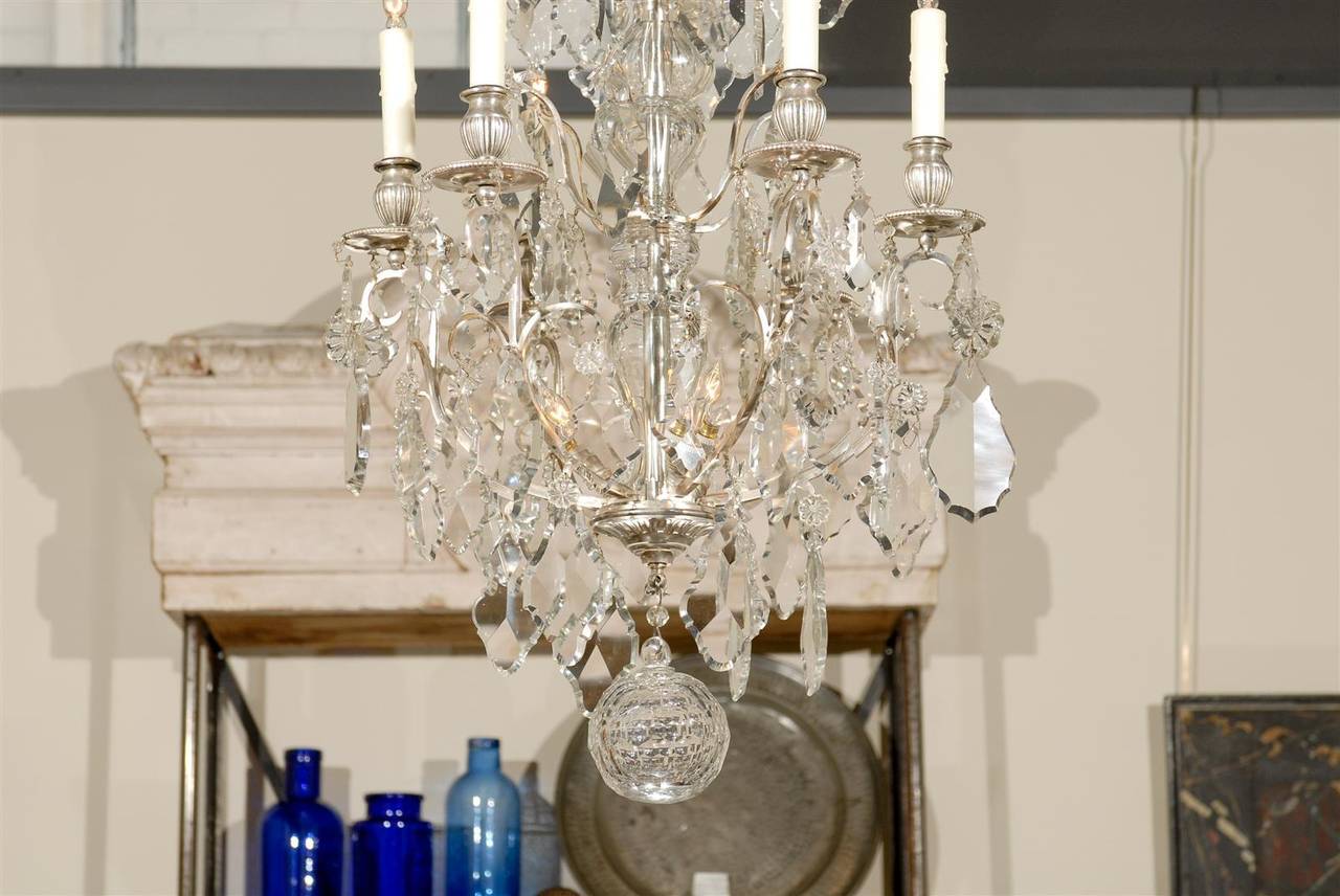 Vintage Silvered Bronze and Crystal Chandelier from France, circa 1900 For Sale 1