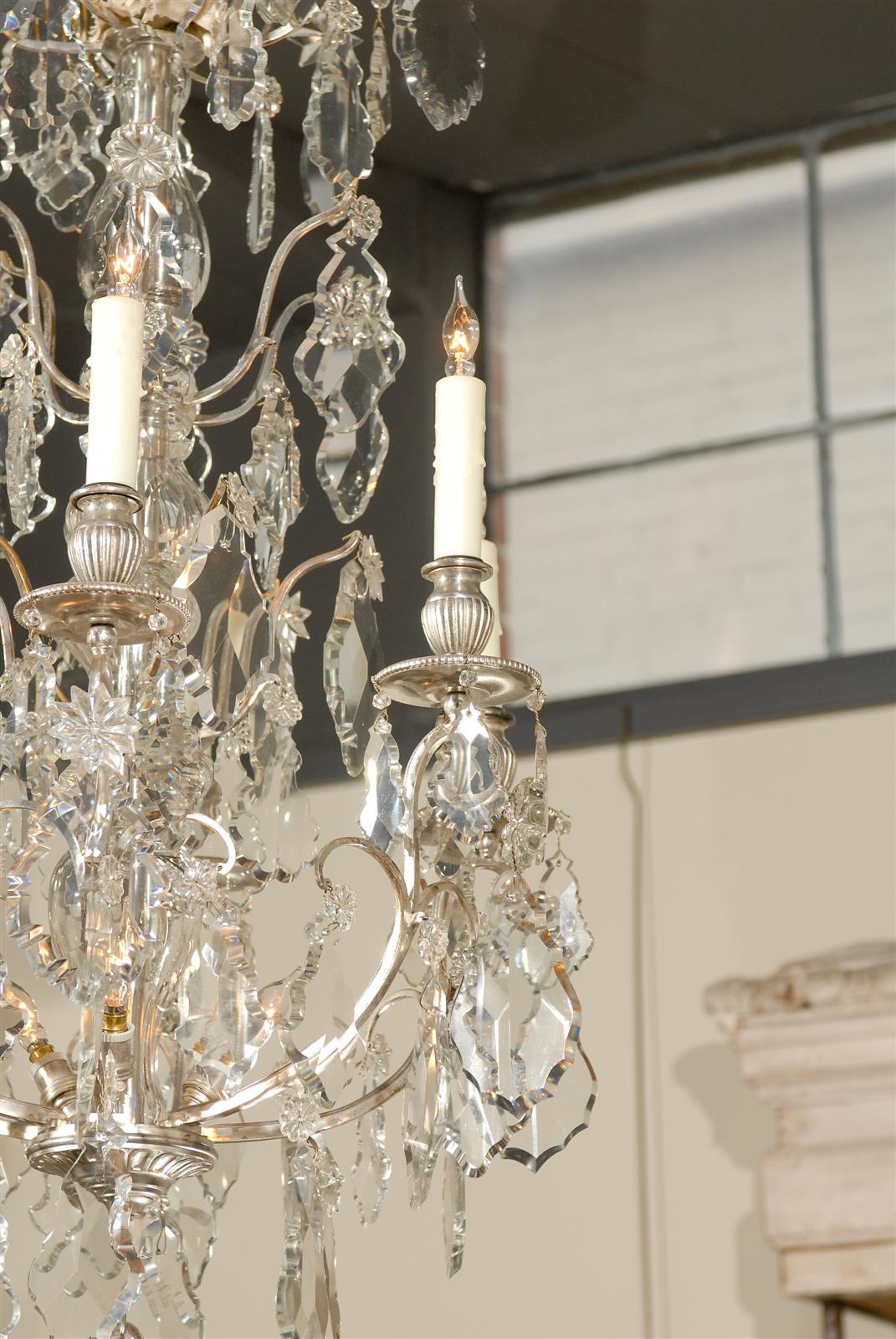 Vintage Silvered Bronze and Crystal Chandelier from France, circa 1900 For Sale 3