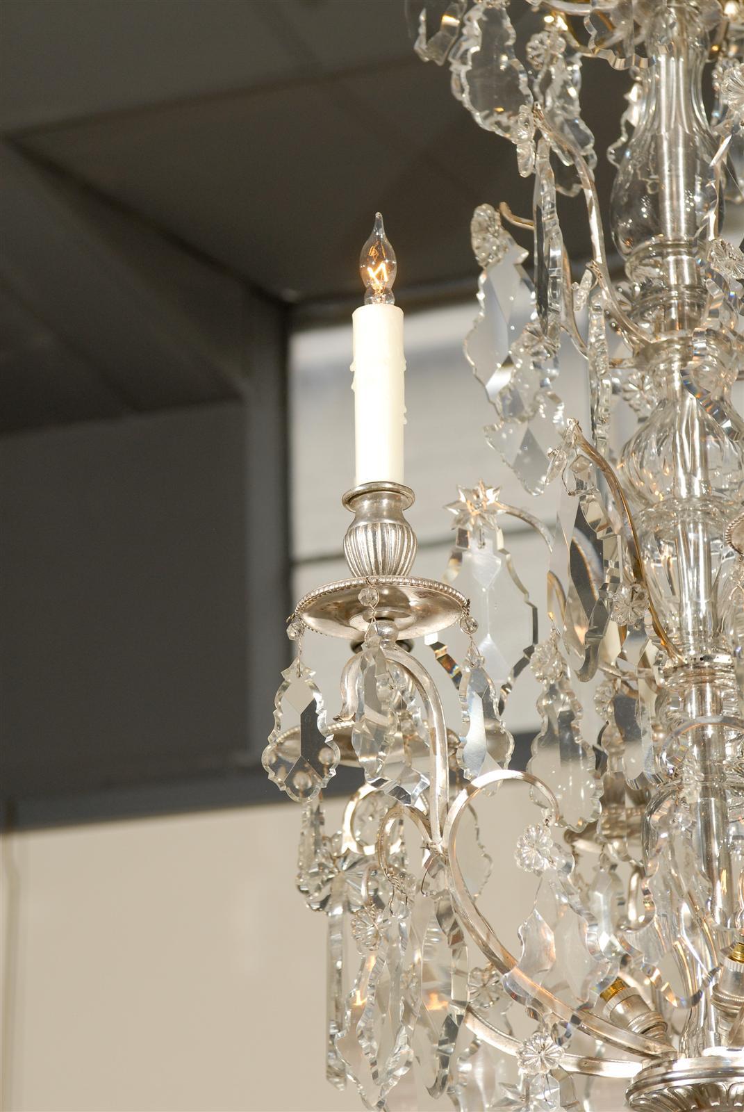 Vintage Silvered Bronze and Crystal Chandelier from France, circa 1900 For Sale 4