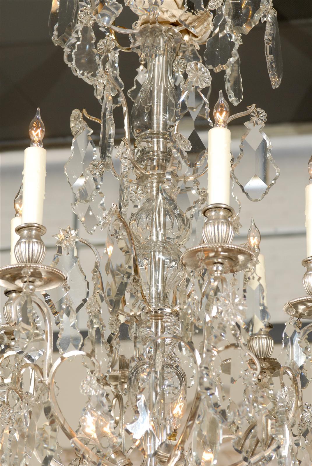 Vintage Silvered Bronze and Crystal Chandelier from France, circa 1900 For Sale 2