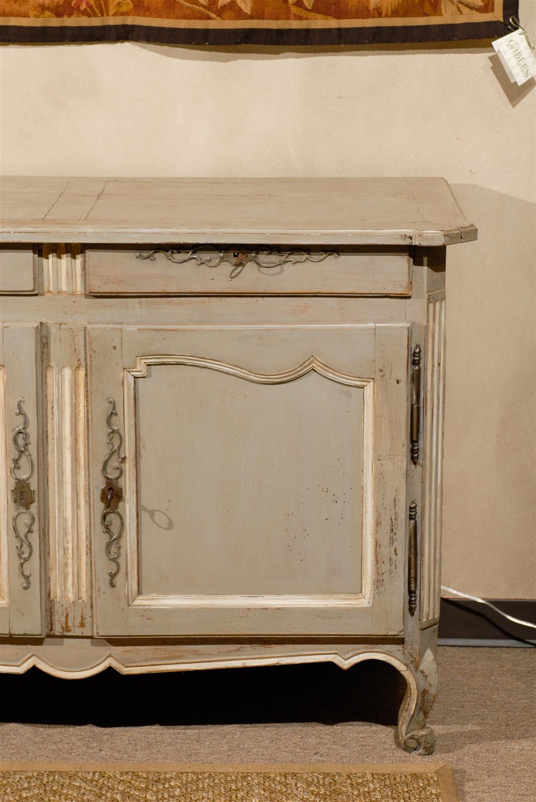 Late 19th Century French Grey Painted Oak Buffet, Circa 1880 For Sale 1
