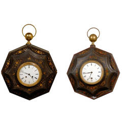 Two  19th Century Directoire Style Painted Tole Clocks, Circa 1820