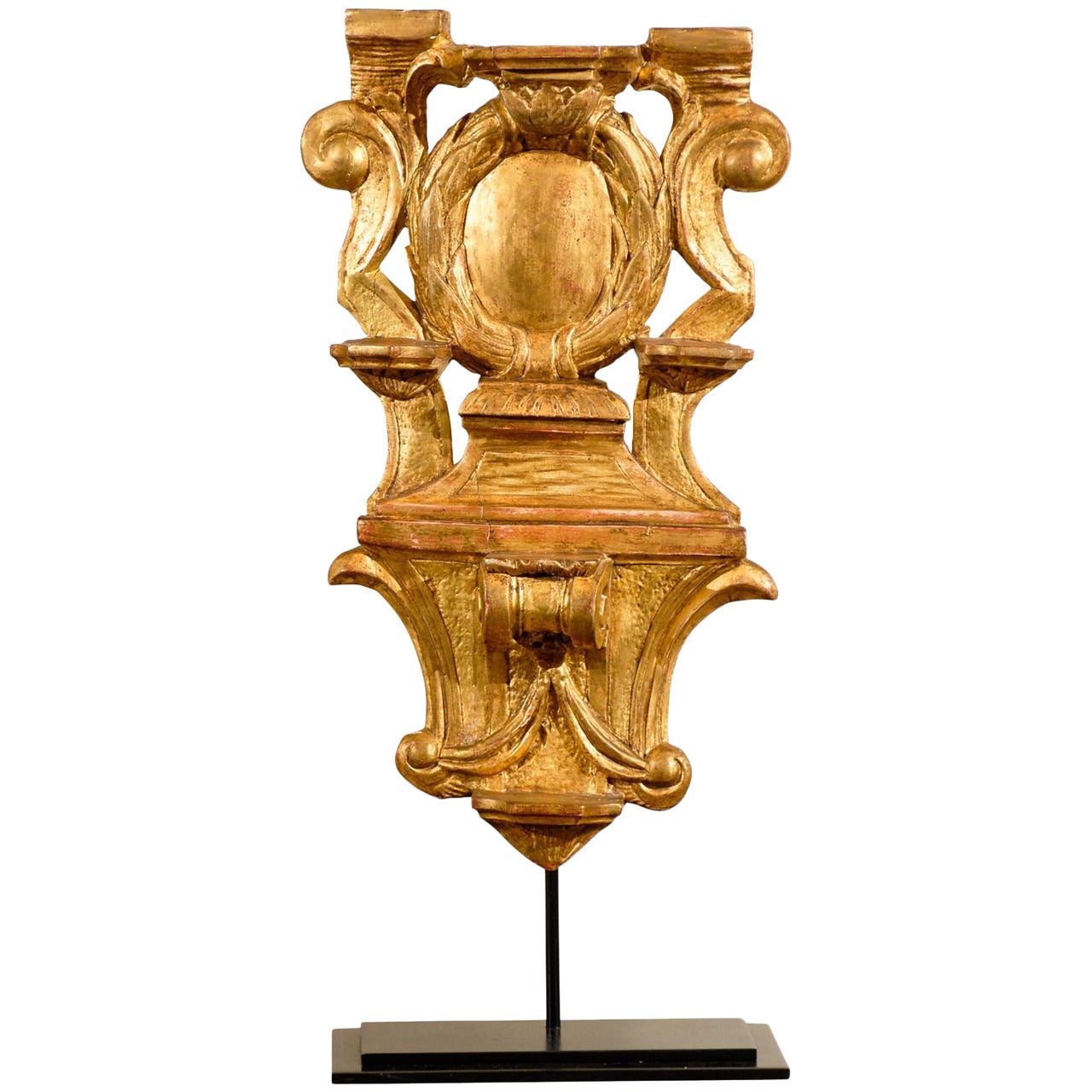 17th Century Gilded Wood Carving on Stand, Circa 1680 For Sale