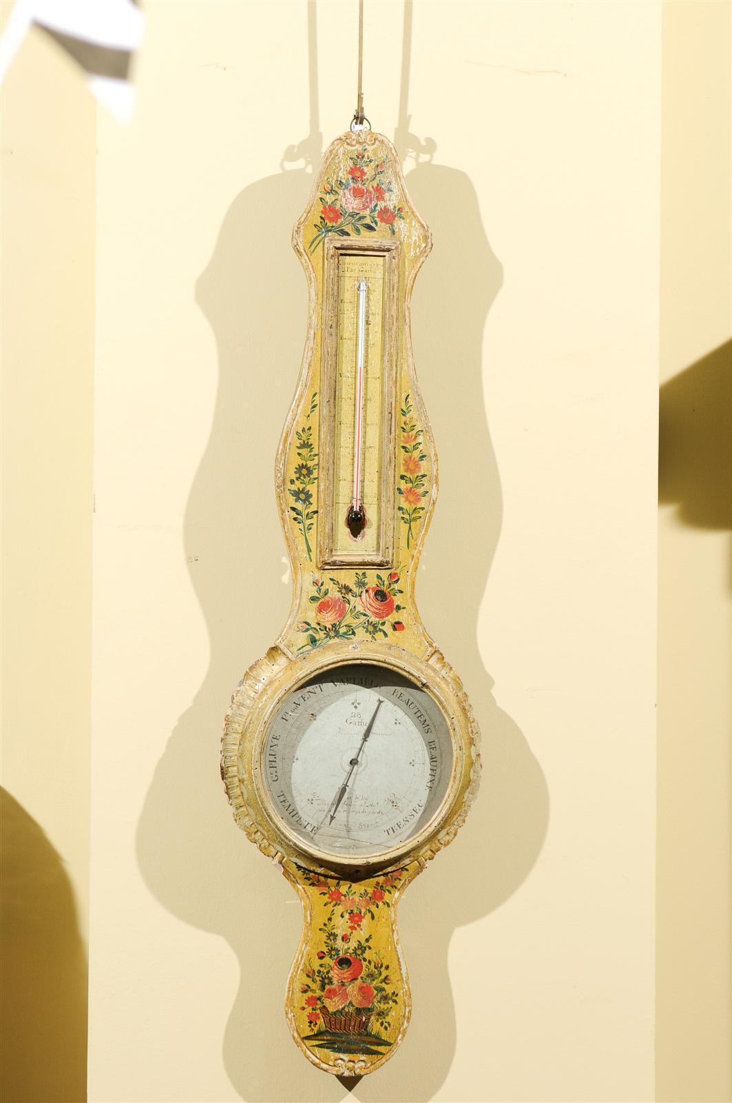18th Century Painted Barometer from France, Circa 1780
A barometer much like a clock adds personality to any setting.  This one also brings color and charm with its very decorative painting of baskets of flowers.