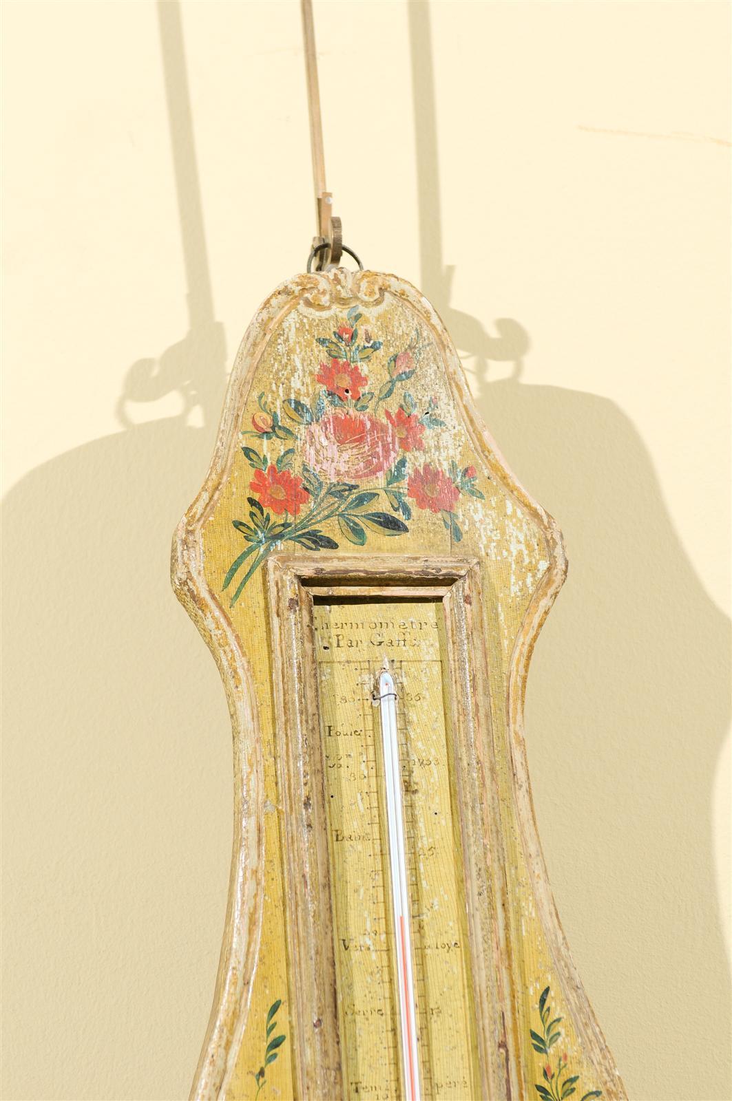 18th Century Painted Barometer from France, Circa 1780 In Distressed Condition For Sale In Atlanta, GA