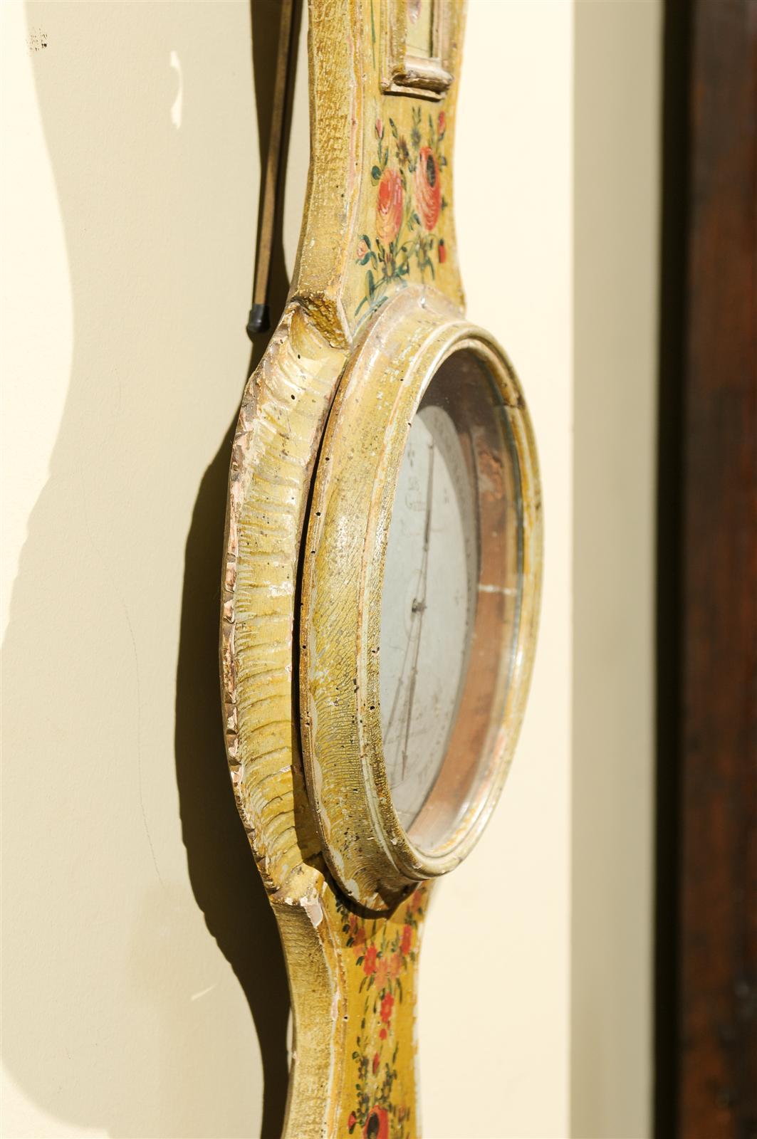 Wood 18th Century Painted Barometer from France, Circa 1780 For Sale