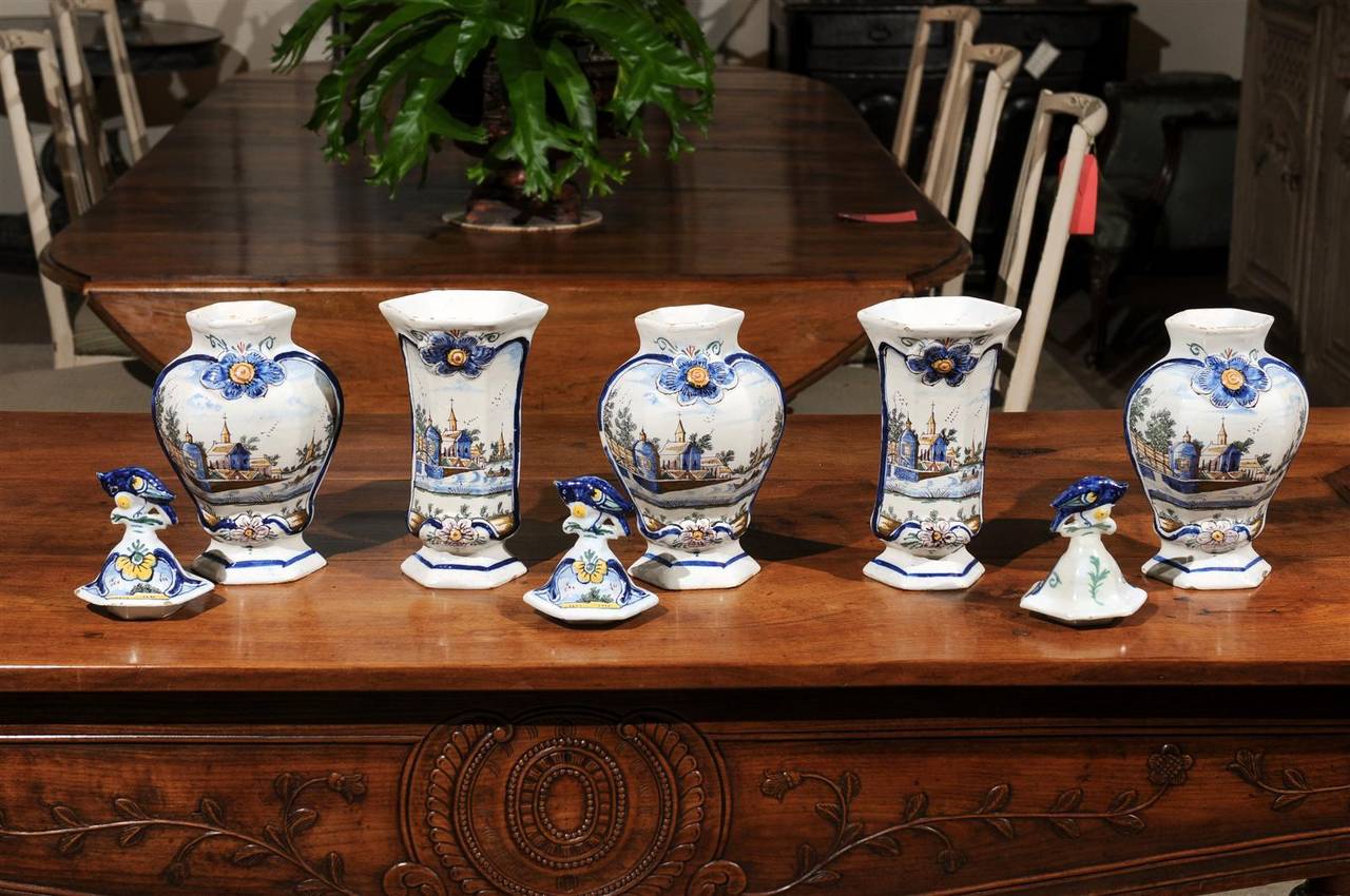 Dutch 19th Century Delft Garniture Set, Circa 1890