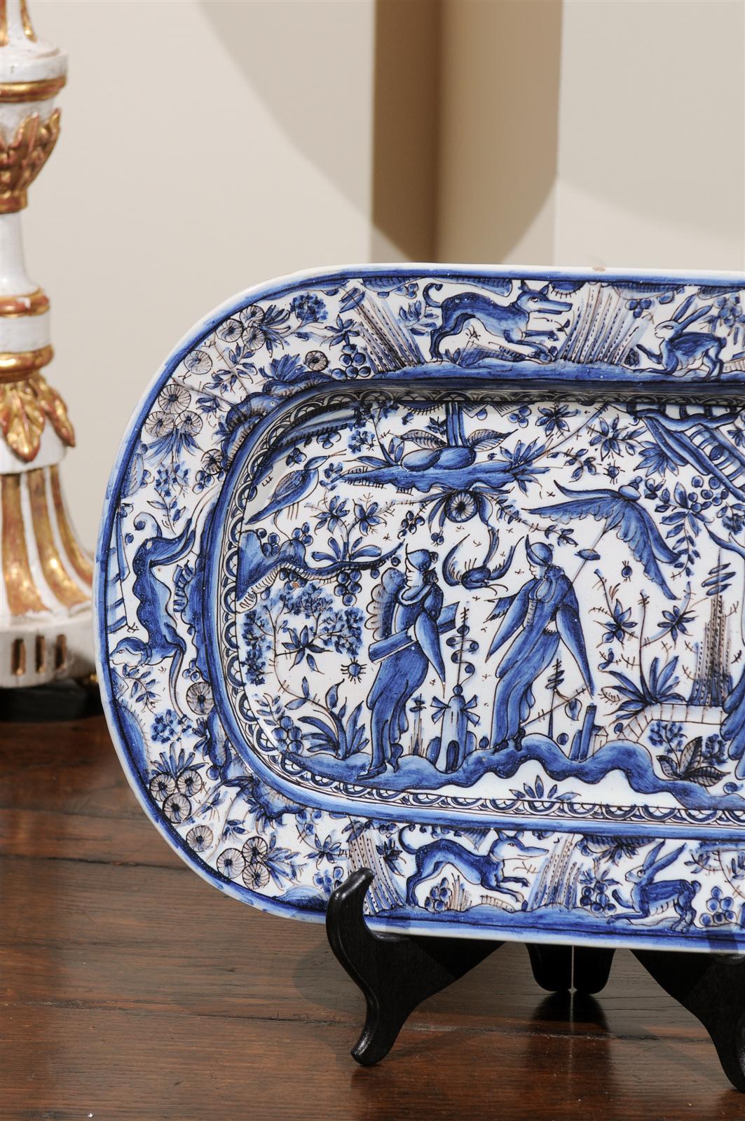 19th Century Blue and White  Italian Faience Platter, Circa 1895 For Sale 3