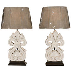 Pair of 19th Century Faience Roof Elements Made into Lamps