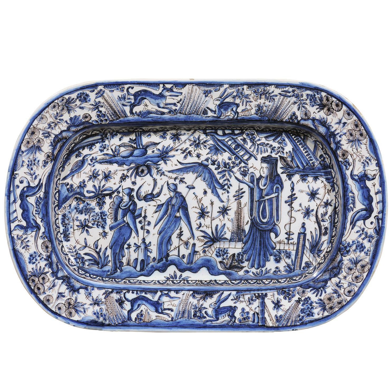 19th Century Blue and White  Italian Faience Platter, Circa 1895 For Sale