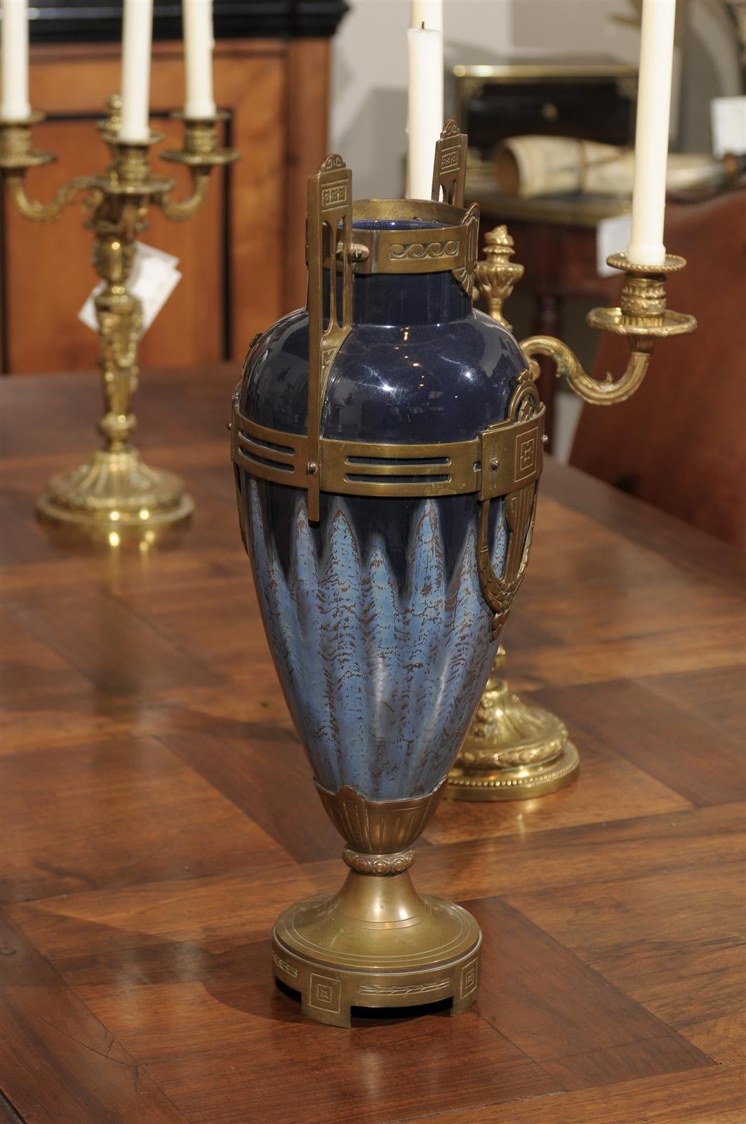 Napoleon lll  Blue Porcelain Vase with Bronze Fittings, Circa 1880 For Sale 2