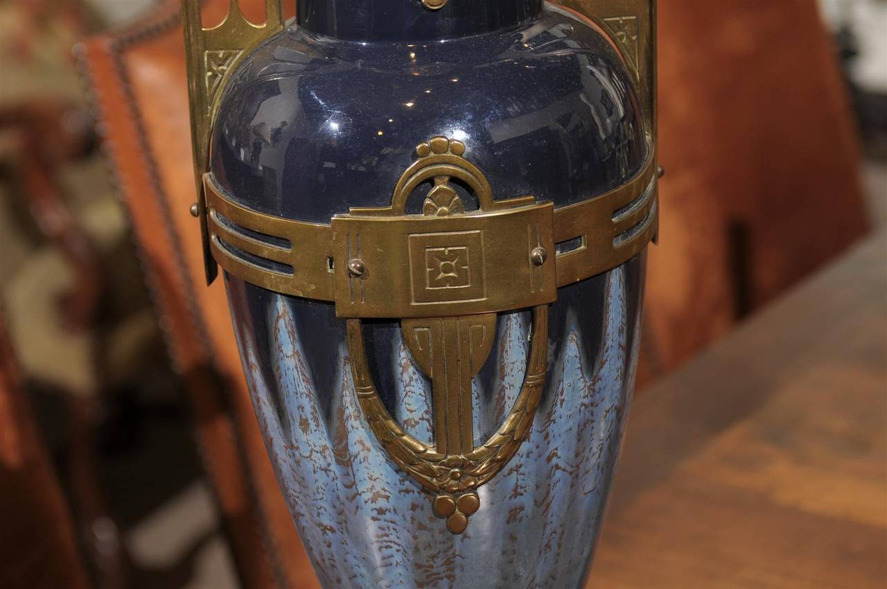 19th Century Napoleon lll  Blue Porcelain Vase with Bronze Fittings, Circa 1880 For Sale