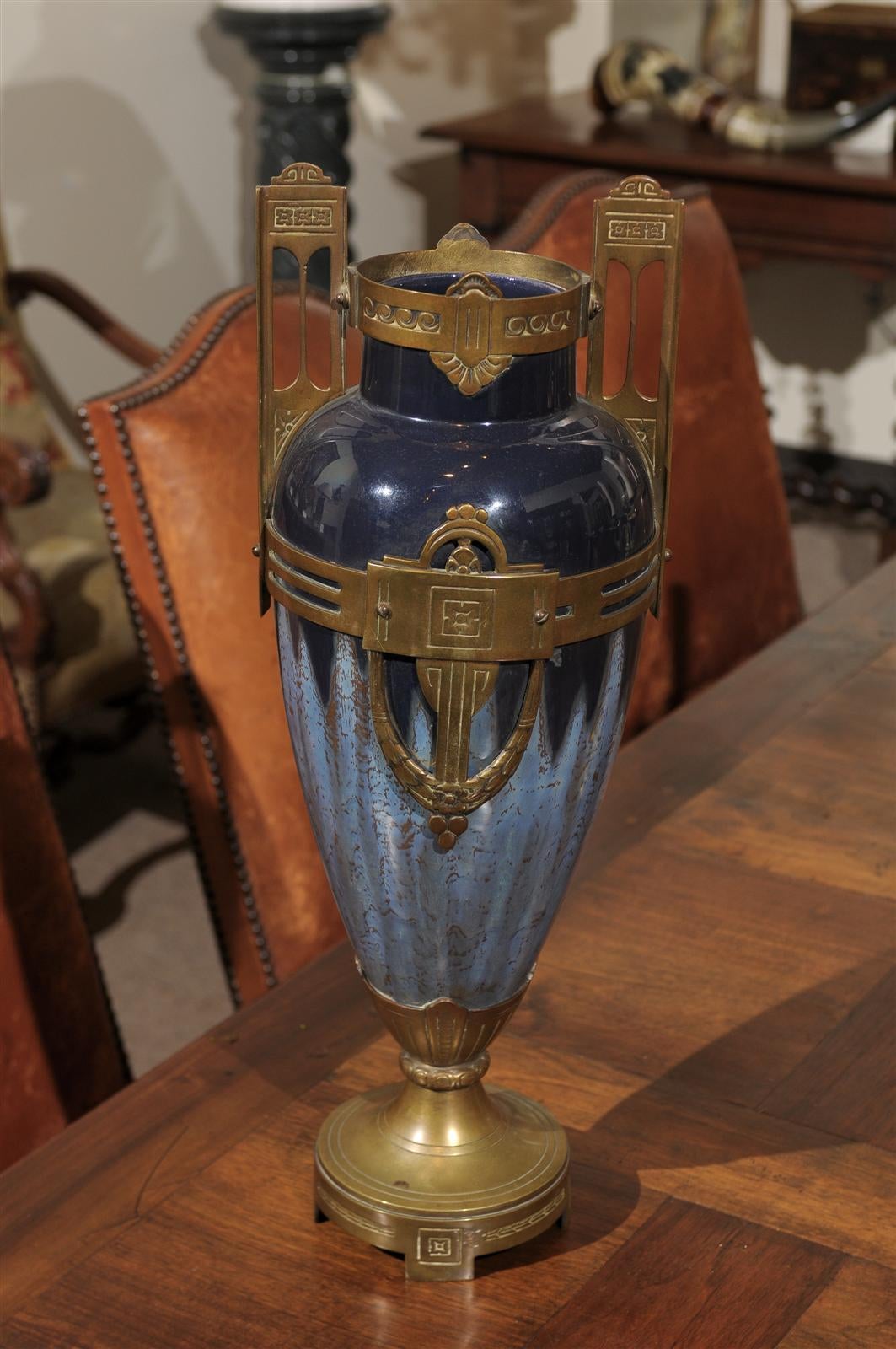 Napoleon lll  Blue Porcelain Vase with Bronze Fittings, Circa 1880 For Sale 3
