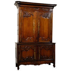 19th Century Carved Oak Buffet Deux Corps from Normandy