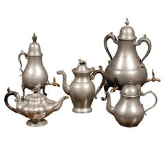 Collection of Antique Pewter Teapots, Samovars and Coffee Pots