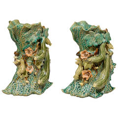Pair of Vintage French Pottery Green Vases, Circa 1920 