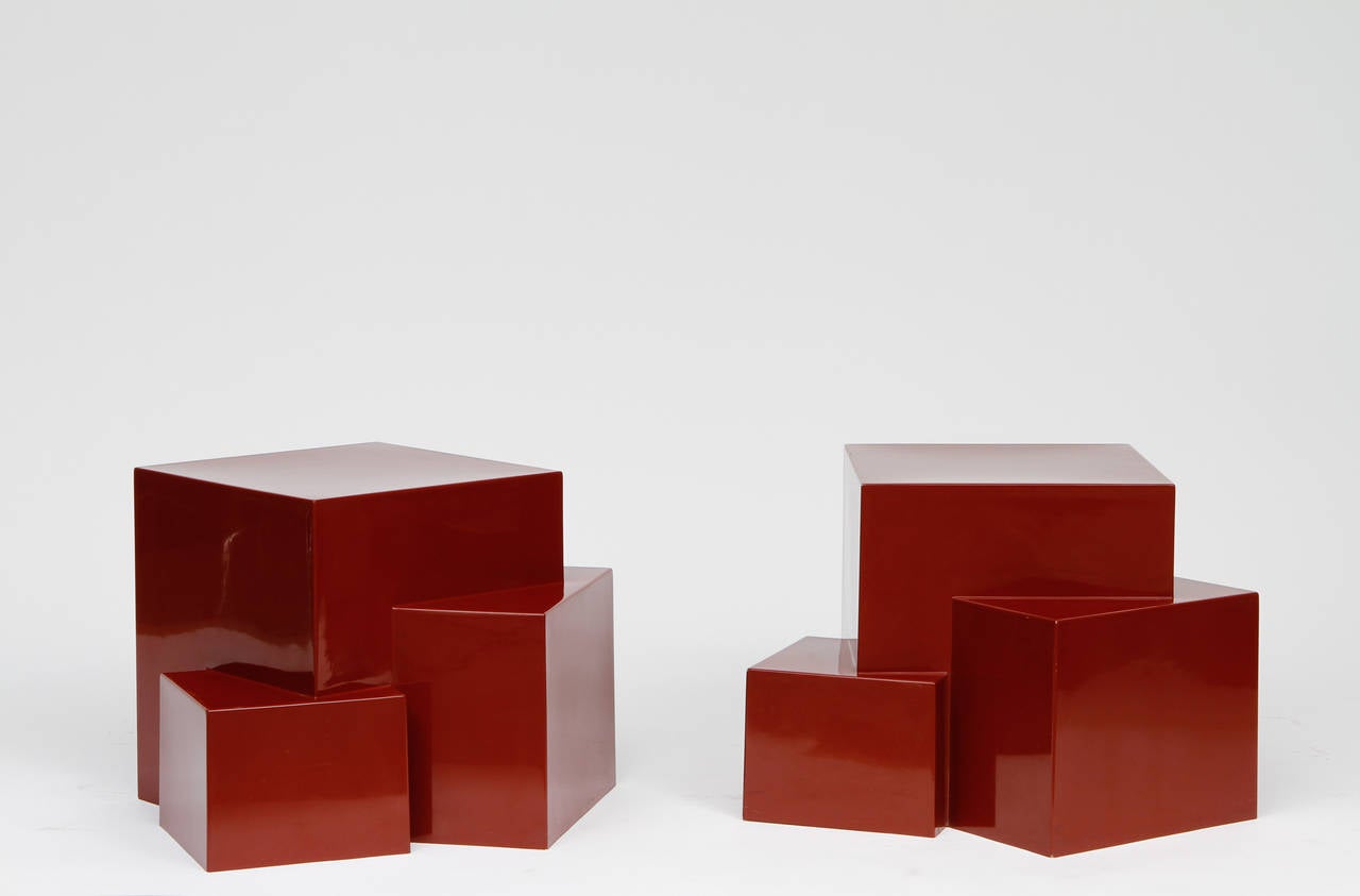 Philippe Cheverny pair of red side tables, circa 1970.
Perspex.