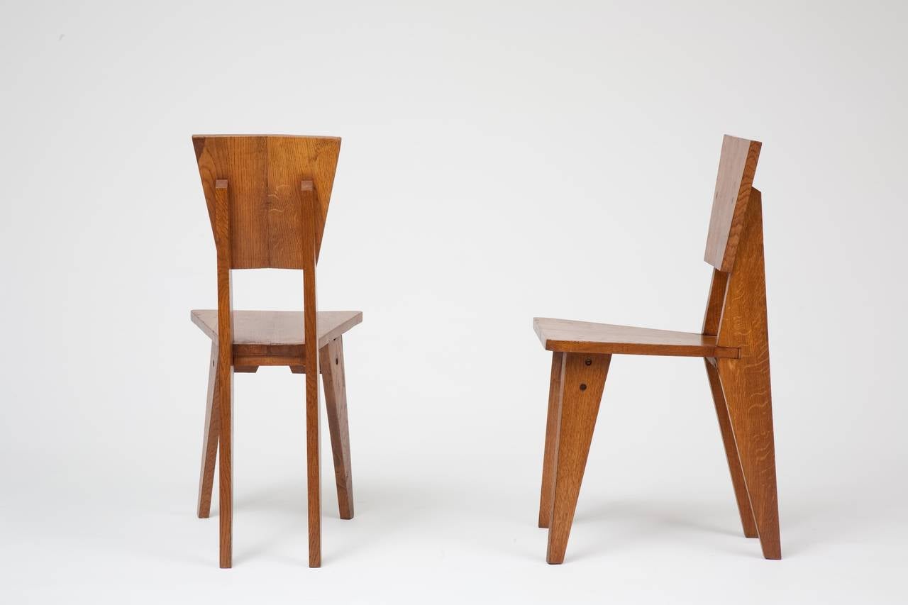 Jean-René Caillette, set of six chairs, circa 1950.
Wood.