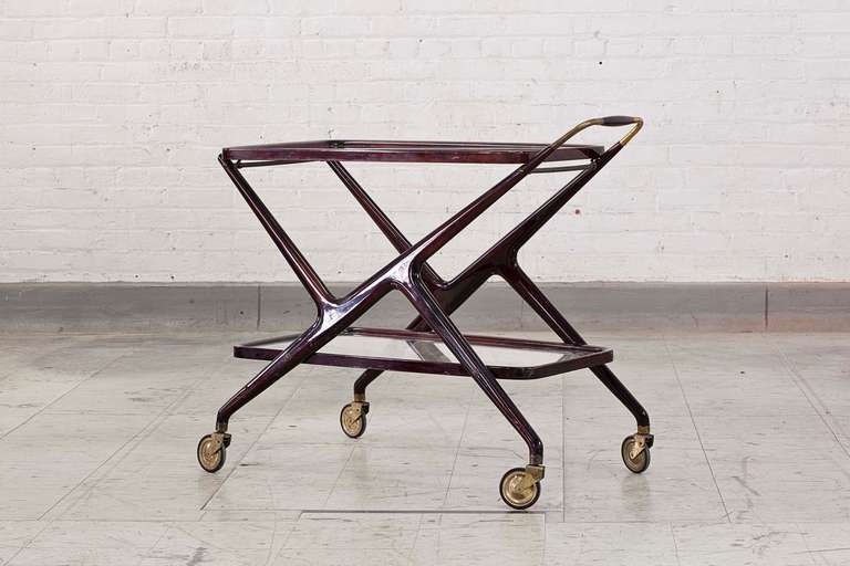 Italian design, Rolling cart, c. 1960
Wood, glass