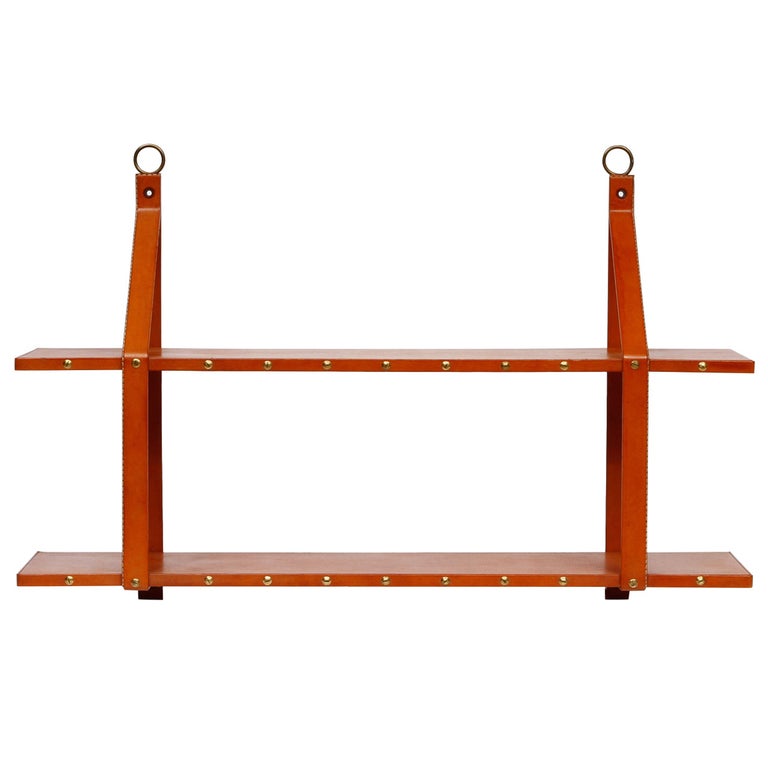 Attributed to Jacques Adnet, Leather Bookshelf, circa 1950 For Sale