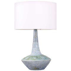 Les Deux Potiers Blue Ceramic Table Lamp, circa 1960