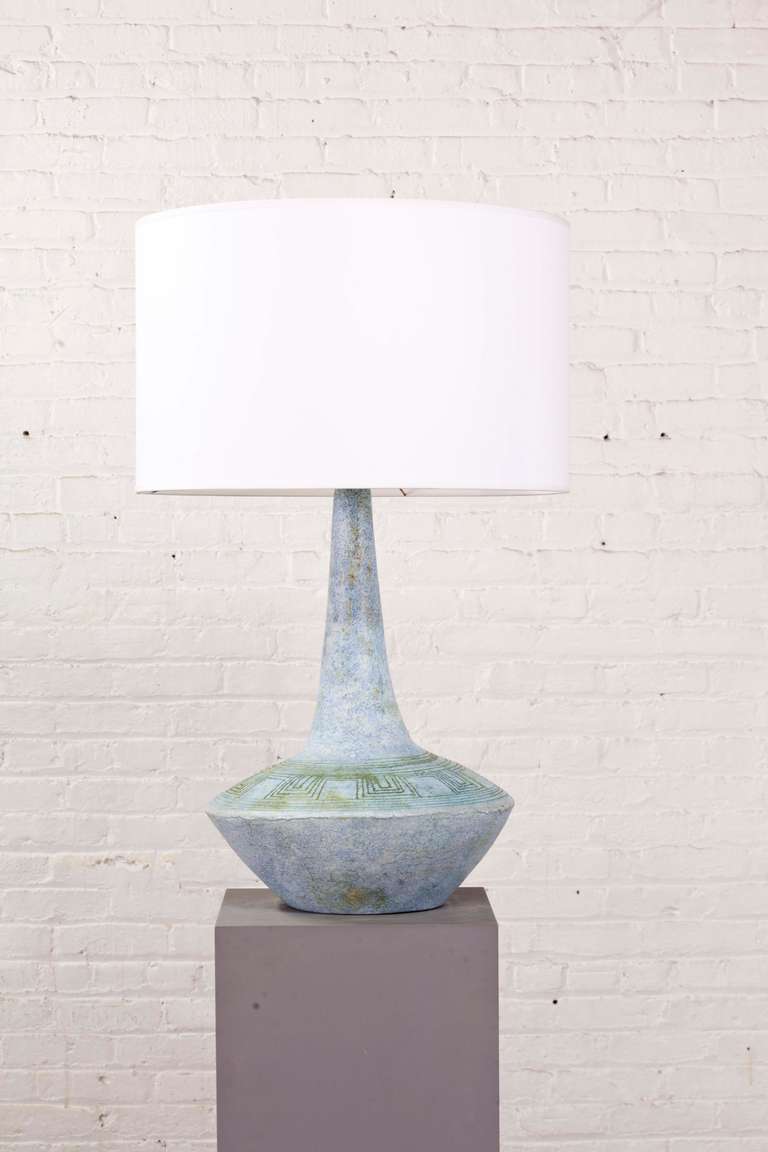 Les Deux Potiers Blue Ceramic Table Lamp, circa 1960
