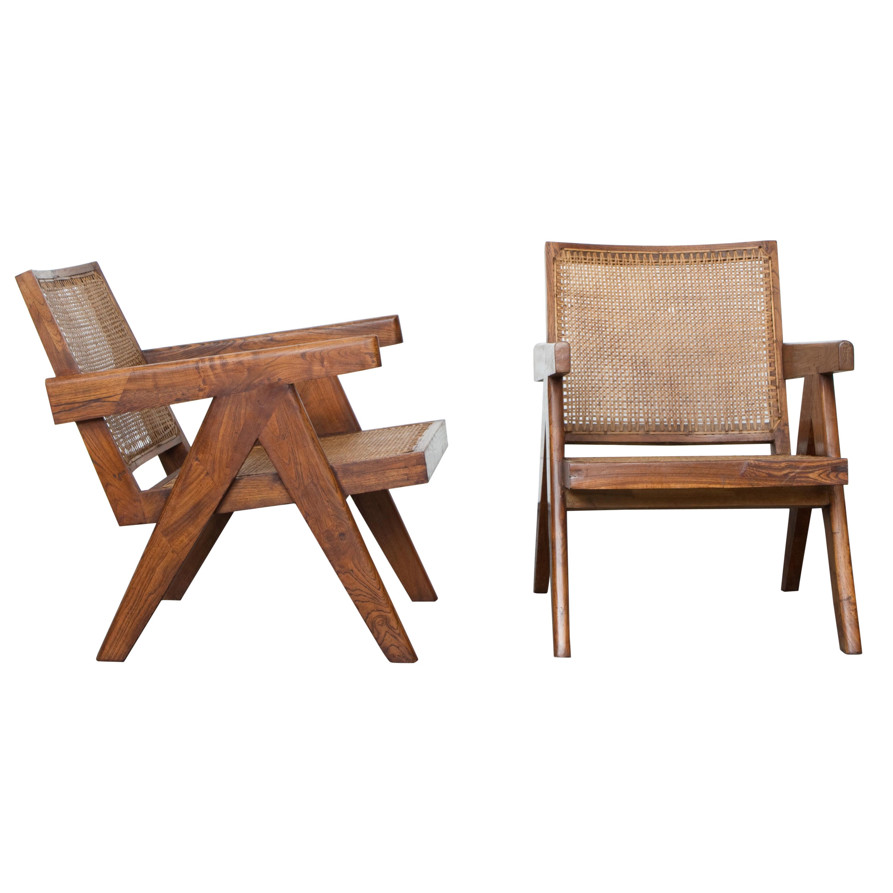 Pierre Jeanneret Pair of Lounge Chairs, circa 1955 For Sale
