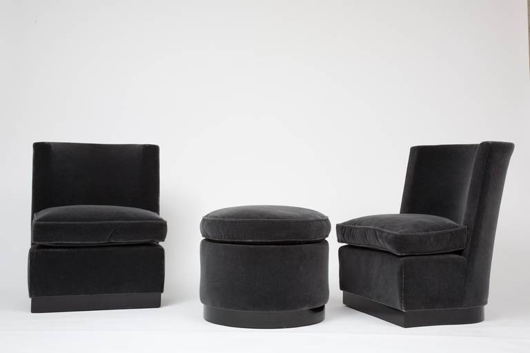 Mid-20th Century Louis Sognot Pair of Armchairs with Ottoman, circa 1930