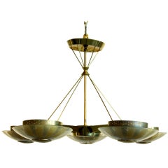 Vintage Glass and Brass Chandelier by Lightolier