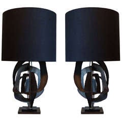 Pair of Brutalist Iron Lamp by Harry Balmer for Laurel, USA, 1960's