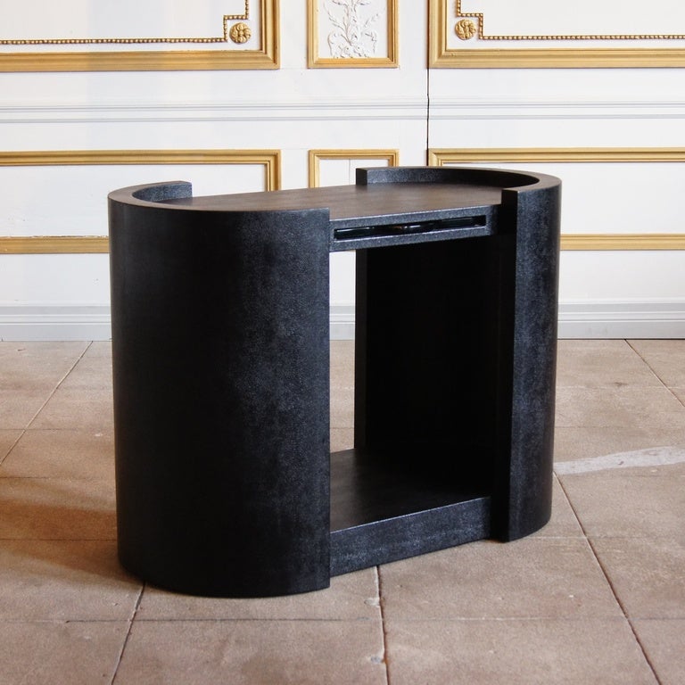 Snake Embossed Leather & Glass Side Table by Karl Springer, Signed