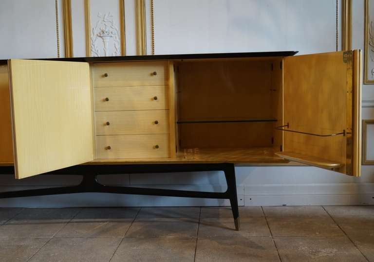 French 1950's Sycamore And Ebonized Wood Buffet / Bar 2