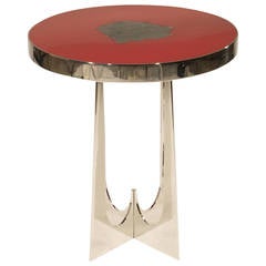 Stainless Steel & Resin Side Table with a Meteorite Inclusion