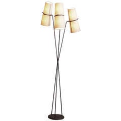 Vintage 3 Light Iron Floor Lamp By Lunel, France, 1950
s