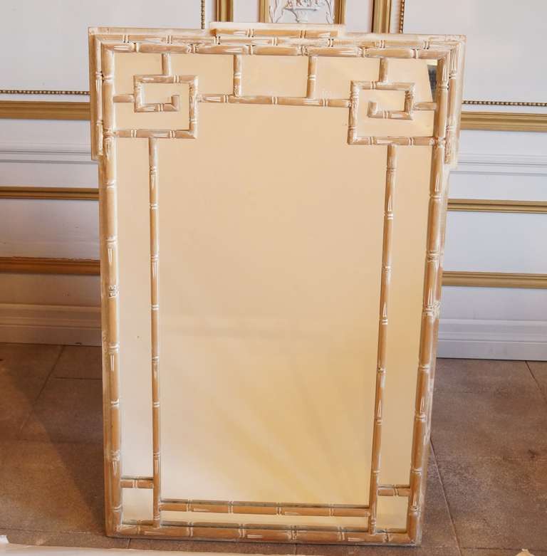 Painted faux bamboo frame mirror with Greek key details attributed to William 