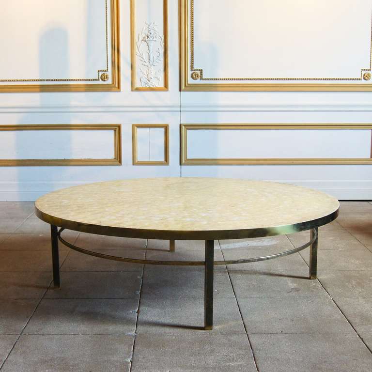 Lacquered capiz shell and brass coffee table, USA, 1950's