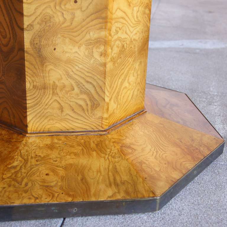Burlwood and Travertine Top Center Table by John Widdicomb In Good Condition In Los Angeles, CA