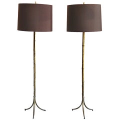 Pair of Faux Bois Gilt Bronze Floor Lamps by Maison Bagues